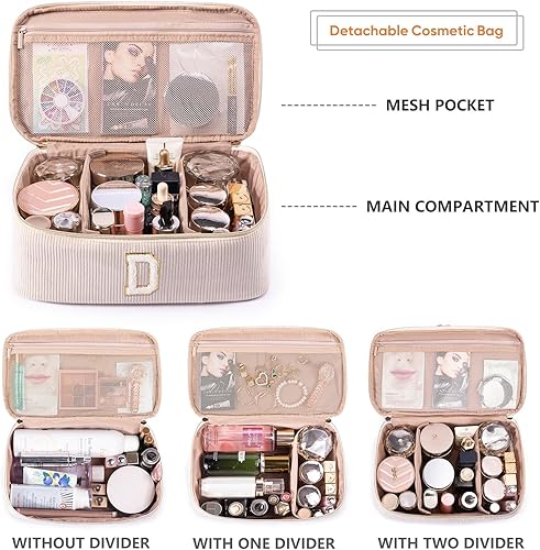 Miniatura 10 de AMOIGEE Bolsa de maquillaje grande, organizador de bolsas de maquillaje de viaje, estuche de tren de doble capa, bolsa de maquillaje, bolsa de aseo