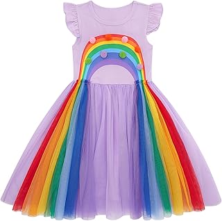 Rainbow Dress for Girls Flutter Sleeve Tulle Dresses Summer Sundress 3-8 Years - Buy now