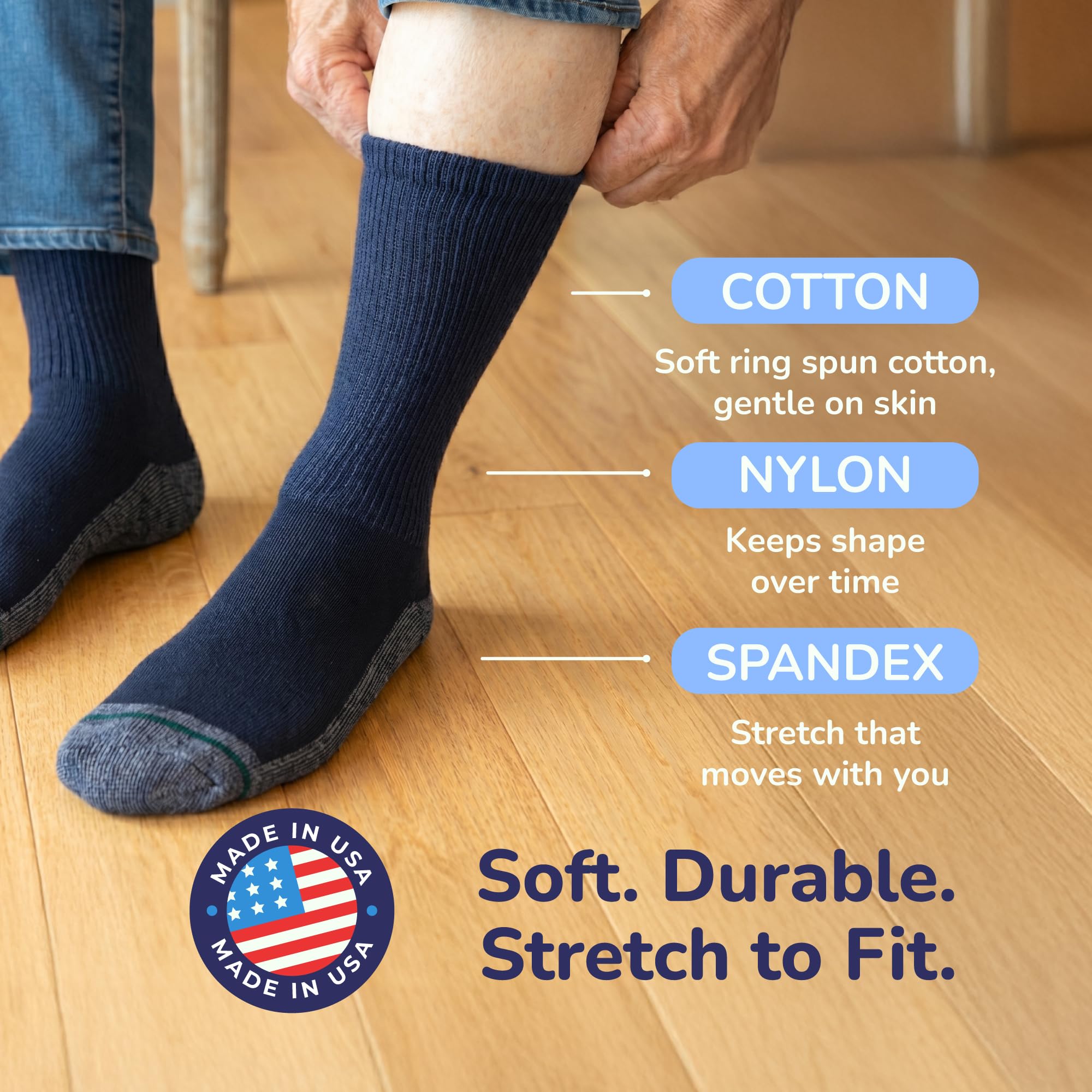 Loose Fit Stays Up Calcetines casuales para hombre y mujer (paquete de 3) fabricados en Estados Unidos. Suela acolchada