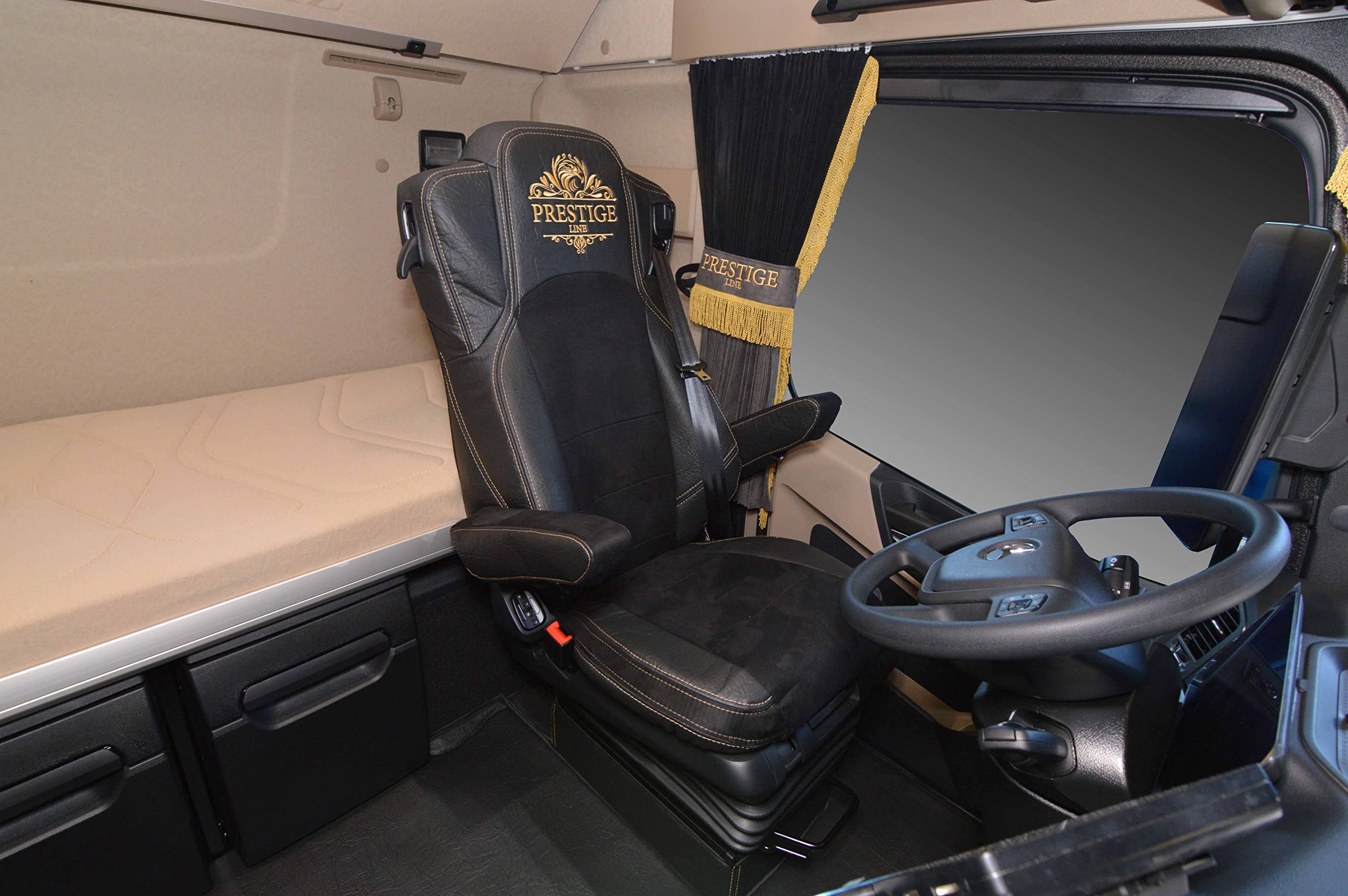 Coprisedili per Camion in MERCEDES ACTROS MP 4 dal 2011, MP 5 dal 2019 Sedile Passeggero, non Molleggiato Nero - Set coprisedile Resistente, Elegante e Facile da Montare