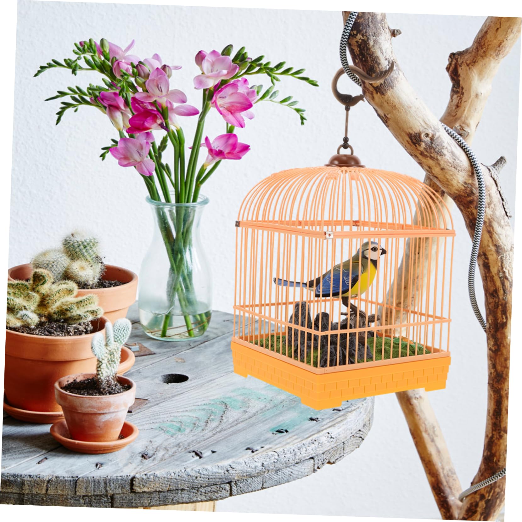 Juguete Electrónico para Pájaros con Sonido Real y Movimiento, Jaula de Plástico Portátil y Diseño Realista para Entretenimiento Interactivo Infantil
