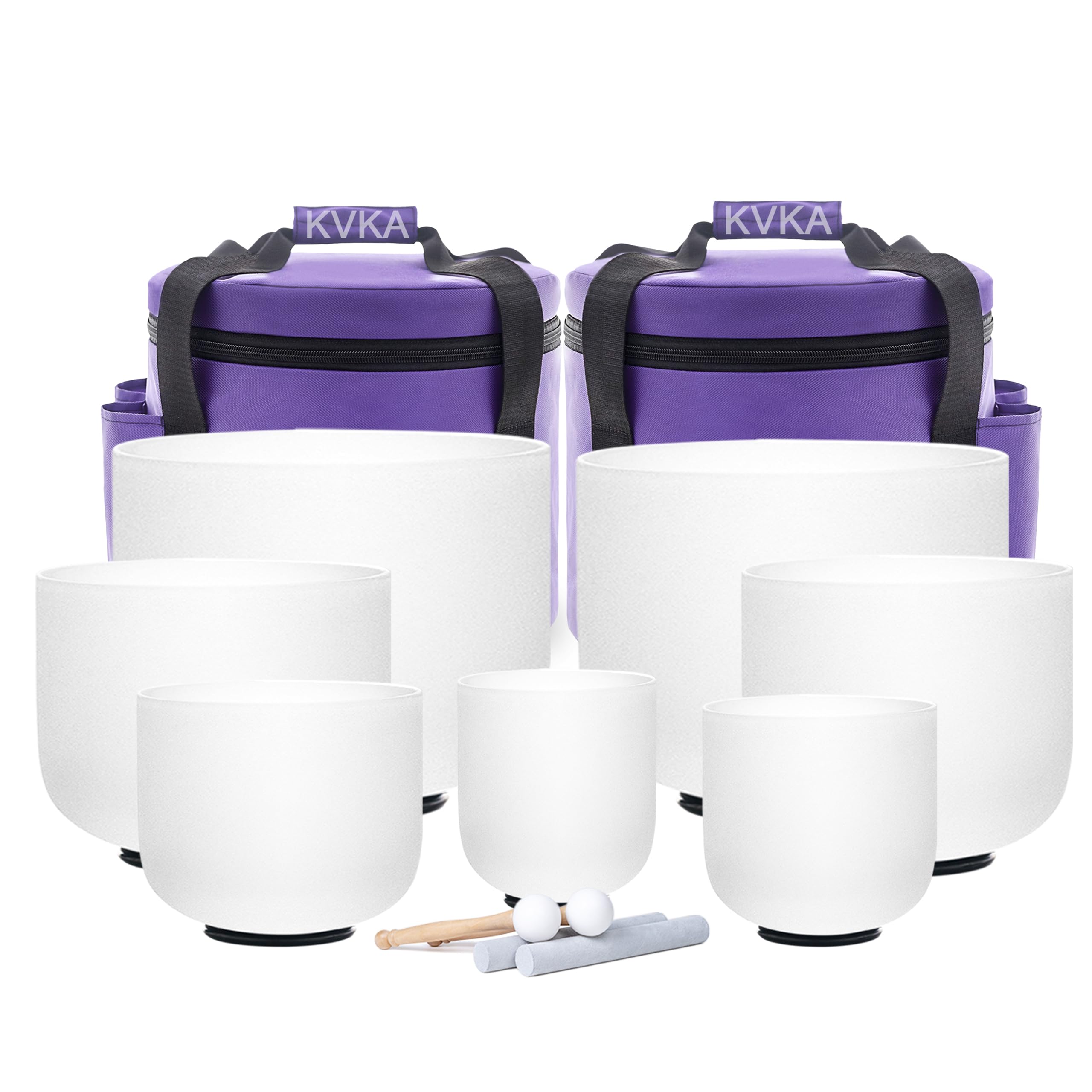 KVKA Set di campane tibetane in cristallo, 15-30 cm, 440 Hz, per yoga, meditazione, rilassamento, antistress, con borsa per il trasporto