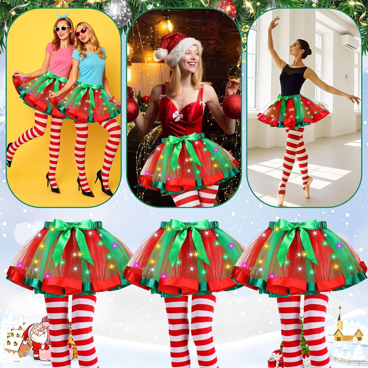 Cuffbow 3 Sets Women Christmas Light up Tutu and Tights
