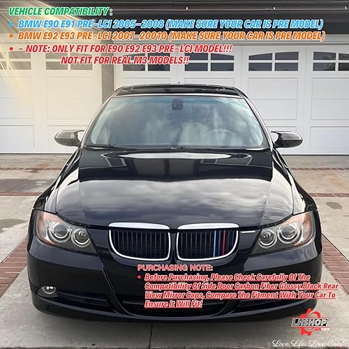 Miniatura 6 de 1 par de cubiertas de espejo lateral de coche de repuesto para BMW Serie 3 2005-2008 E90 E91 E92 E93 320i 325i 330i Pre Lci Modelo Exterior