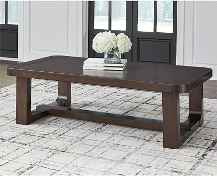 Signature Design by Ashley Modern Wood Rectangle Coffee Table, Dark Brown