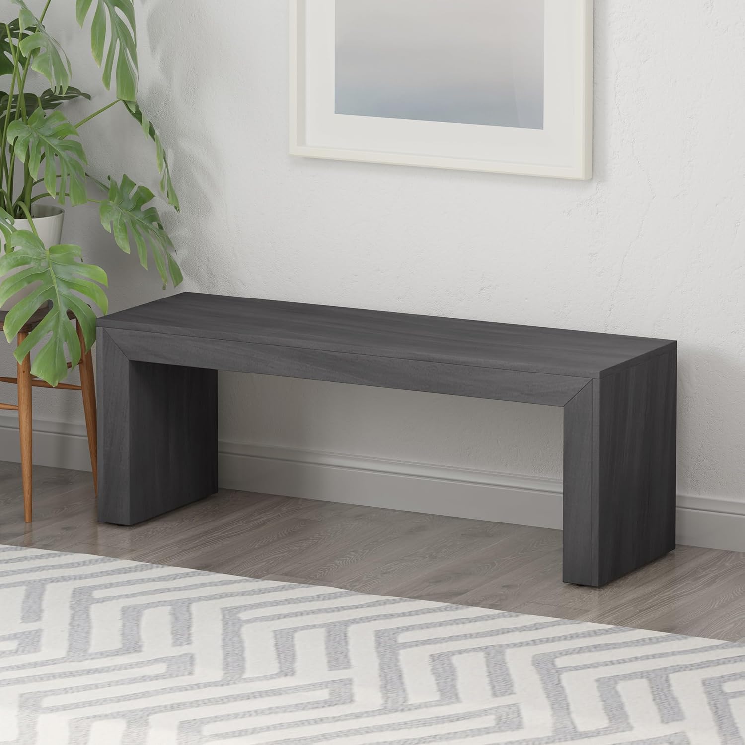 Merax 48 Inch Wood Dining Bench, Solid Acacia Wood Entryway Bench, Wooden Farmhouse Bench for Dinner Table, Kitchen, Bedroom, Living Room, Plants, Easy Assembly, Black
