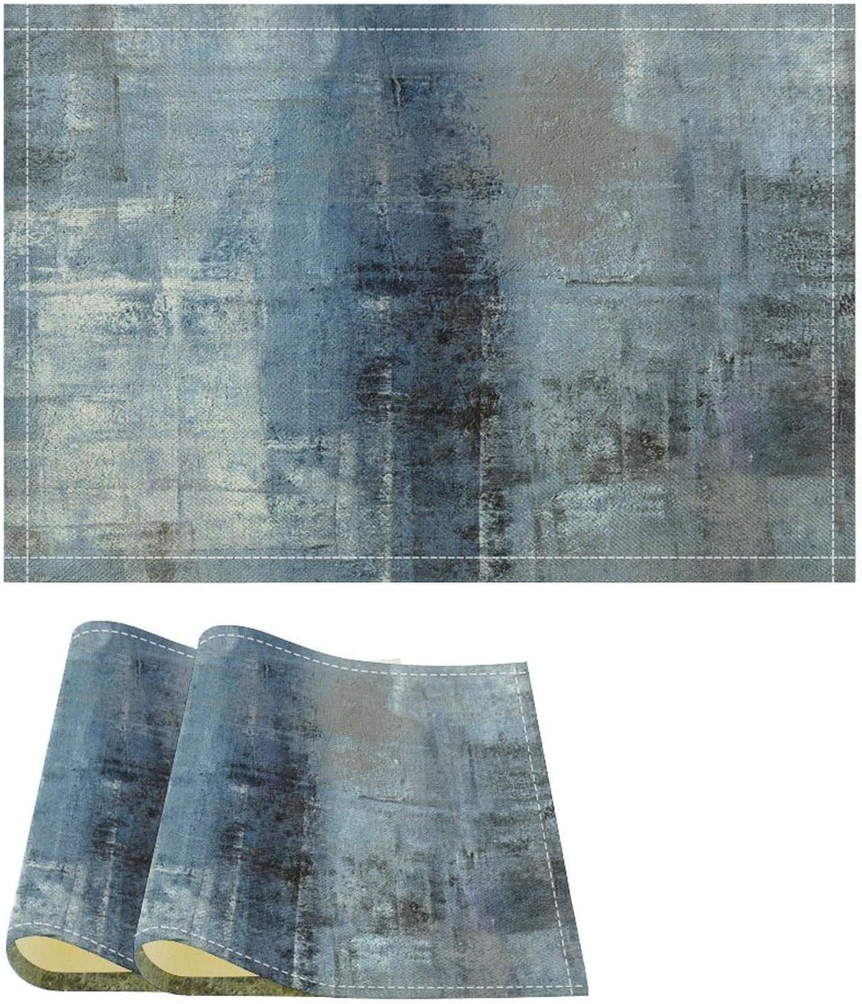 Blue and Grey Abstract Art Placemats Set of 6,Gallery Modern Decorative Pattern Placemats Table Mat for Home Dining Table Kitchen Party Decor 12x18in 6PCS