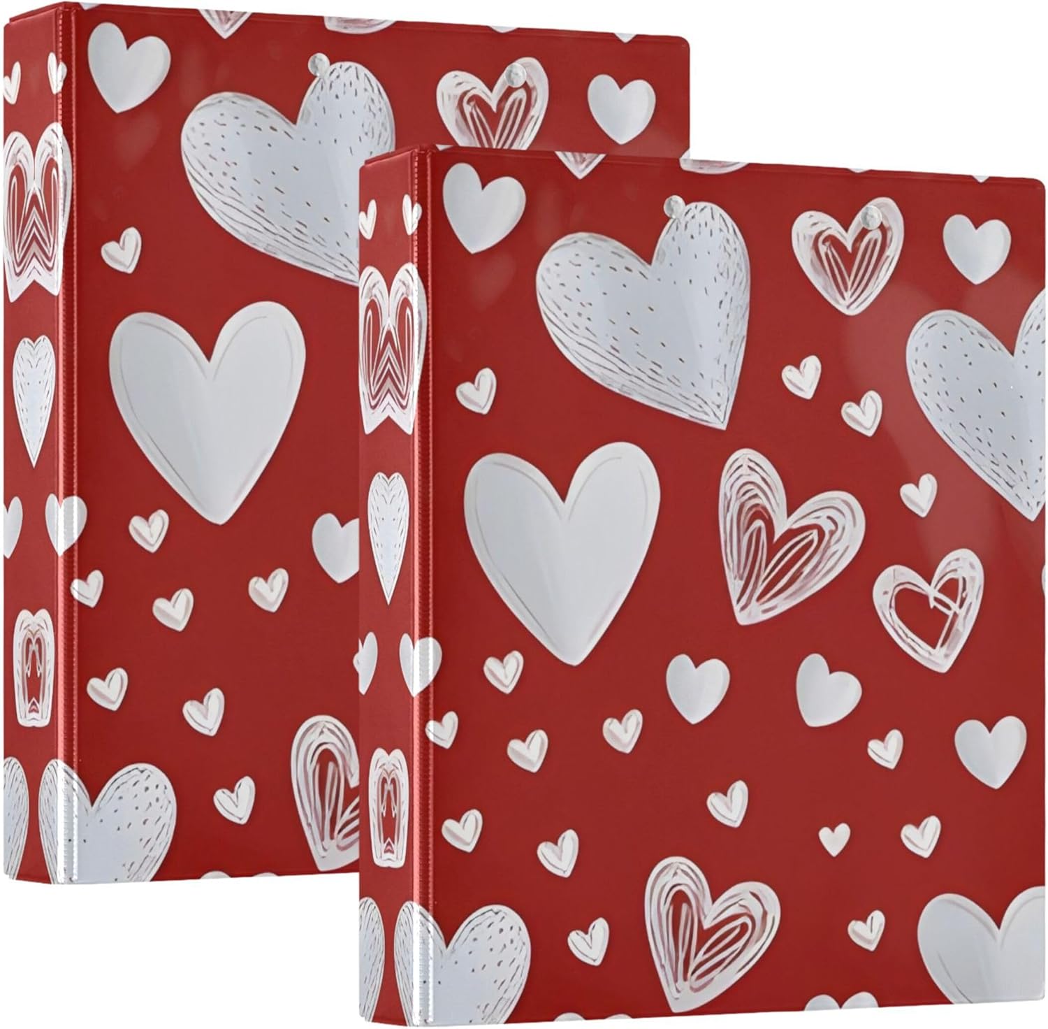 Valentine's Day Heart 3 Ring Binders, 1.5” Round Ring Binders with Clipboard - Letter Size, 3 Interior PVC Clear Pockets & Anti-Slip Clip for Office School Supplies, 2PCS