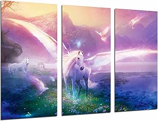 Quadro Su Legno, Paesaggio di fantasia Cavallo di unicorno, montagna e natura, 97 x 62cm, Stampa in qualita fotografica. Ref. 26970