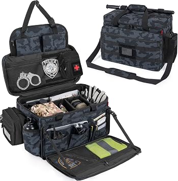 Patrol Bag Law Enforcement, Police Gear Bag Car Front Seat Organizer for Police with Laptop Layer and Cup Holders, MOLLE System, Fits Vehicle Passenger Seat, Black Camo