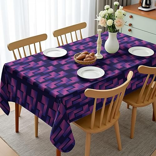 Miniatura 2 de Ambesonne Synthwave Tablecloth, Purple Toned Gradient with Futuristic Cubic Geometric Forms, Rectangular Table Cover for Dining Room Kitchen Decor,