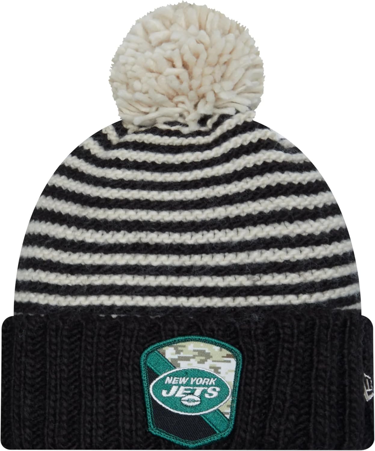 New Era Women's Black NE23 Salute to Service Cuffed Beanie Hat with Pom - NFL Ladies Knit Cuff Cap