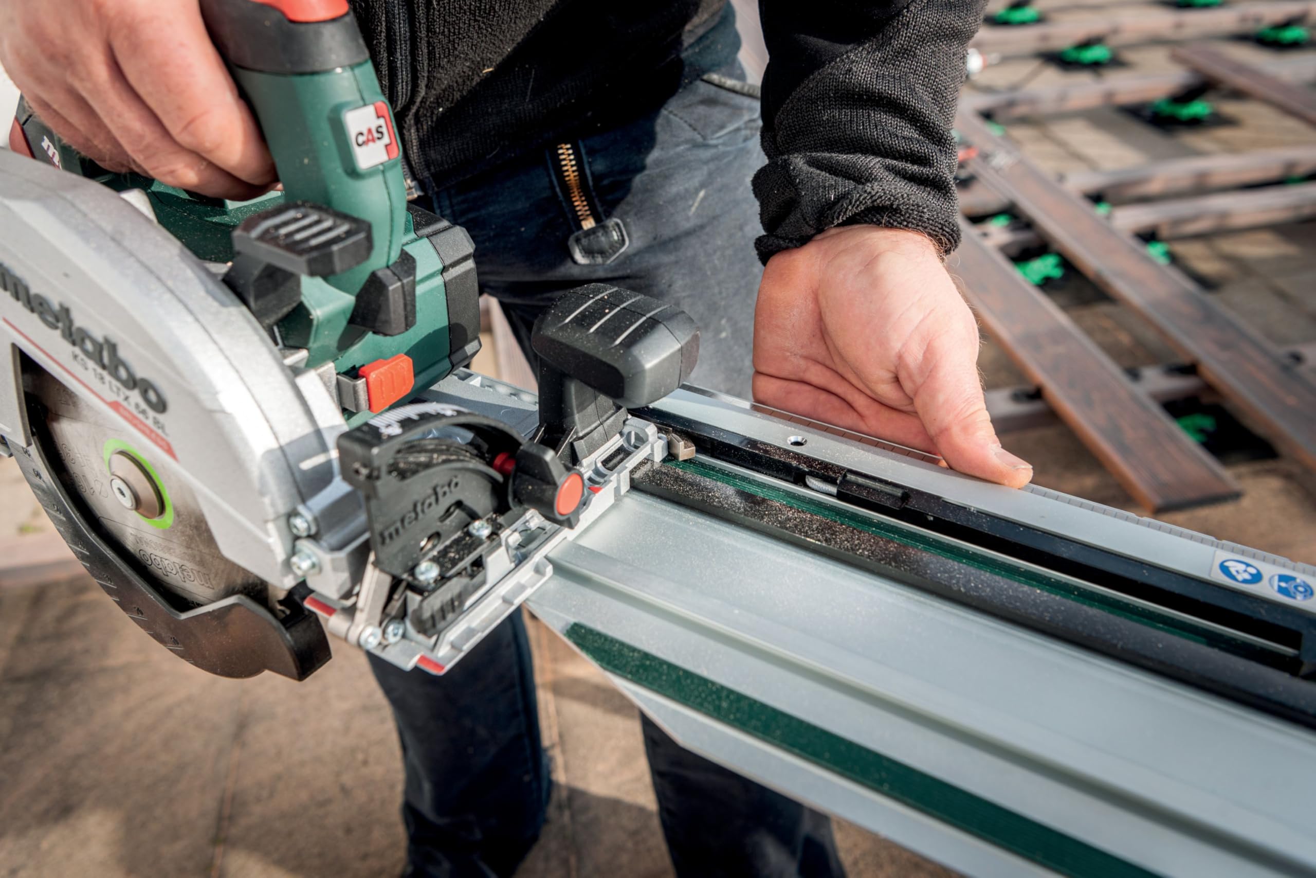 METABO 629016000 - Carril guía de corte transversal KFS 44 | Riel portavasos móvil para cortes angulares precisos de 60°, cierre rápido, apto para KS 18 LTX 66 BL, KS 57, KS 66, KS 85