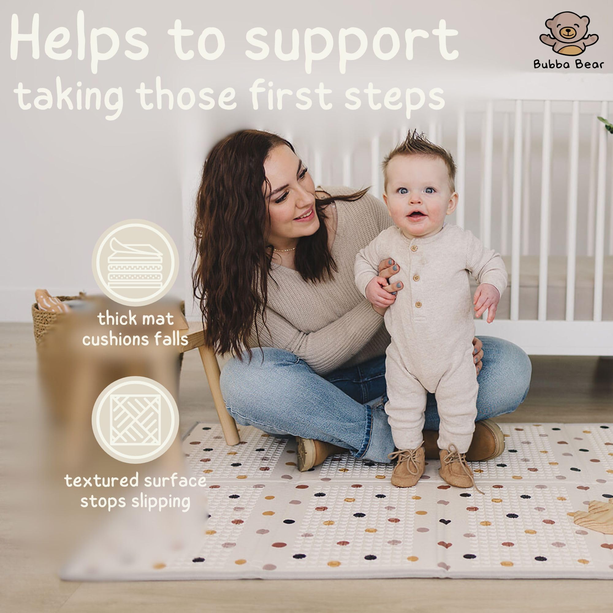 Bubba Bear Tapis d'éveil XXL en Mousse Pliable Réversible 200x150 cm Beige pour Bébé