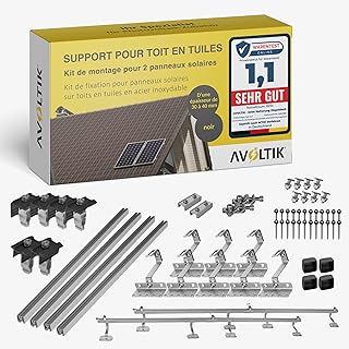 Support solaire pour toit en tuiles | Kit de montage pour 2 panneaux I Lot de crochets de toit en acier inoxydable 3 fois fixés. Pinces de rail de montage en aluminium