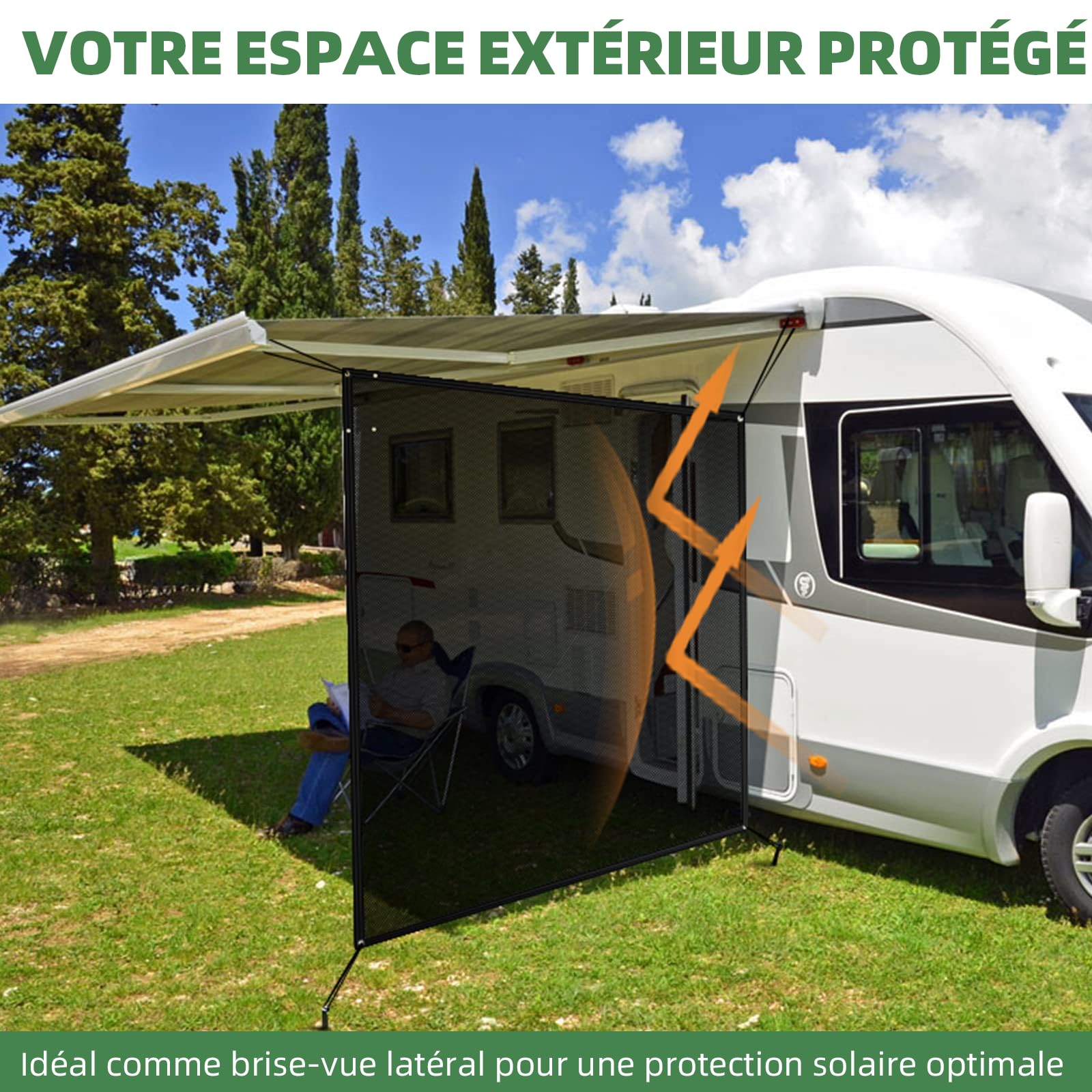 Store brise-vue pour camping-car, 2,5 x 2,1 m, gris, protection solaire universelle pour camping-car et camping-car, montage rapide (2,5 x 2,1 m)