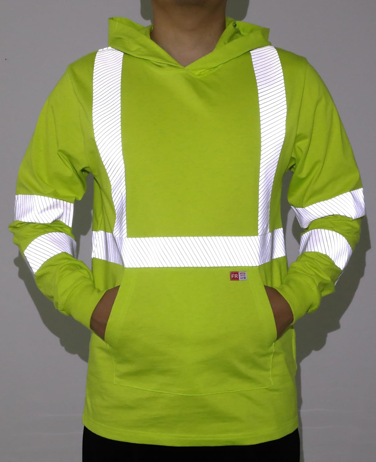 TICOMELA FR Shirts Pullover High Visibility 6oz Lightweight Hi vis Flame Resistant Reflective Hooded Work Shirt - Image 2