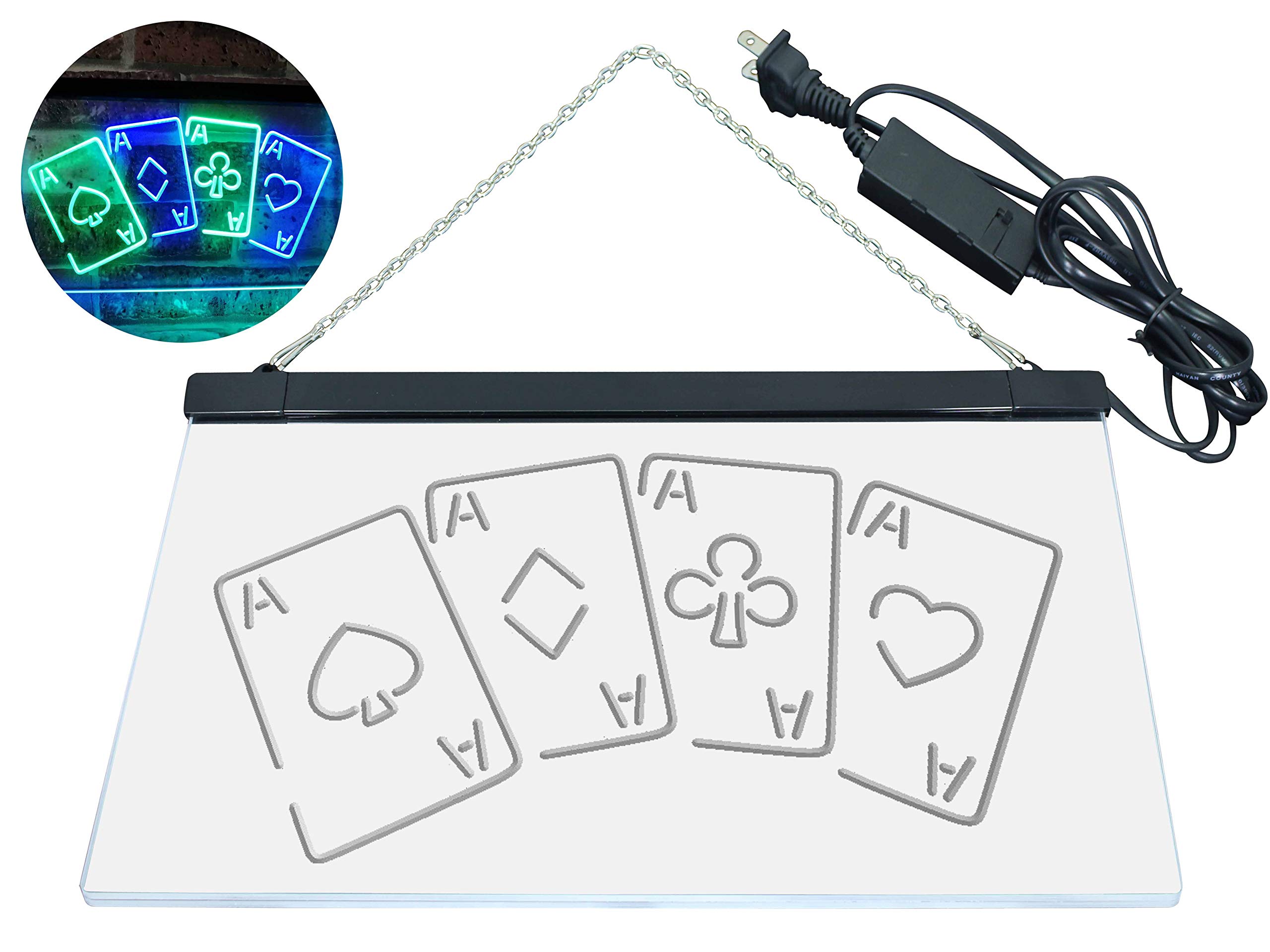 Four Aces Poker Casino Man Cave Bar Dual Color LED Enseigne Lumineuse Neon Sign Vert et Bleu 600 x 400mm st6s64-i2705-gb