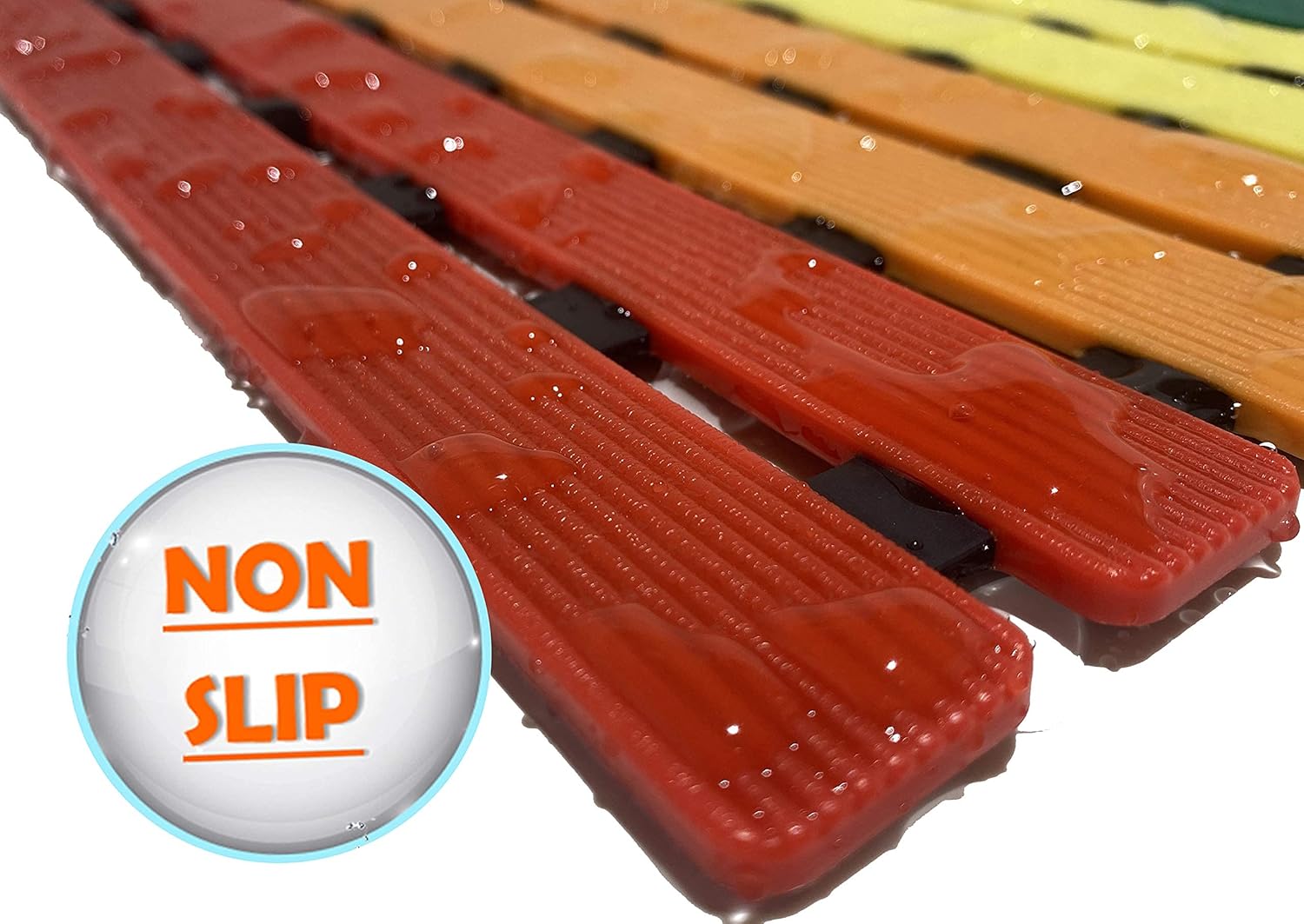 Non Slip Bathtub Mat | Double-Layered Shower Floor Mat with Suction Cups | EZ-Dry Construction | Non-Toxic, BPA, Latex, Phthalate, PVC Free (Rainbow)