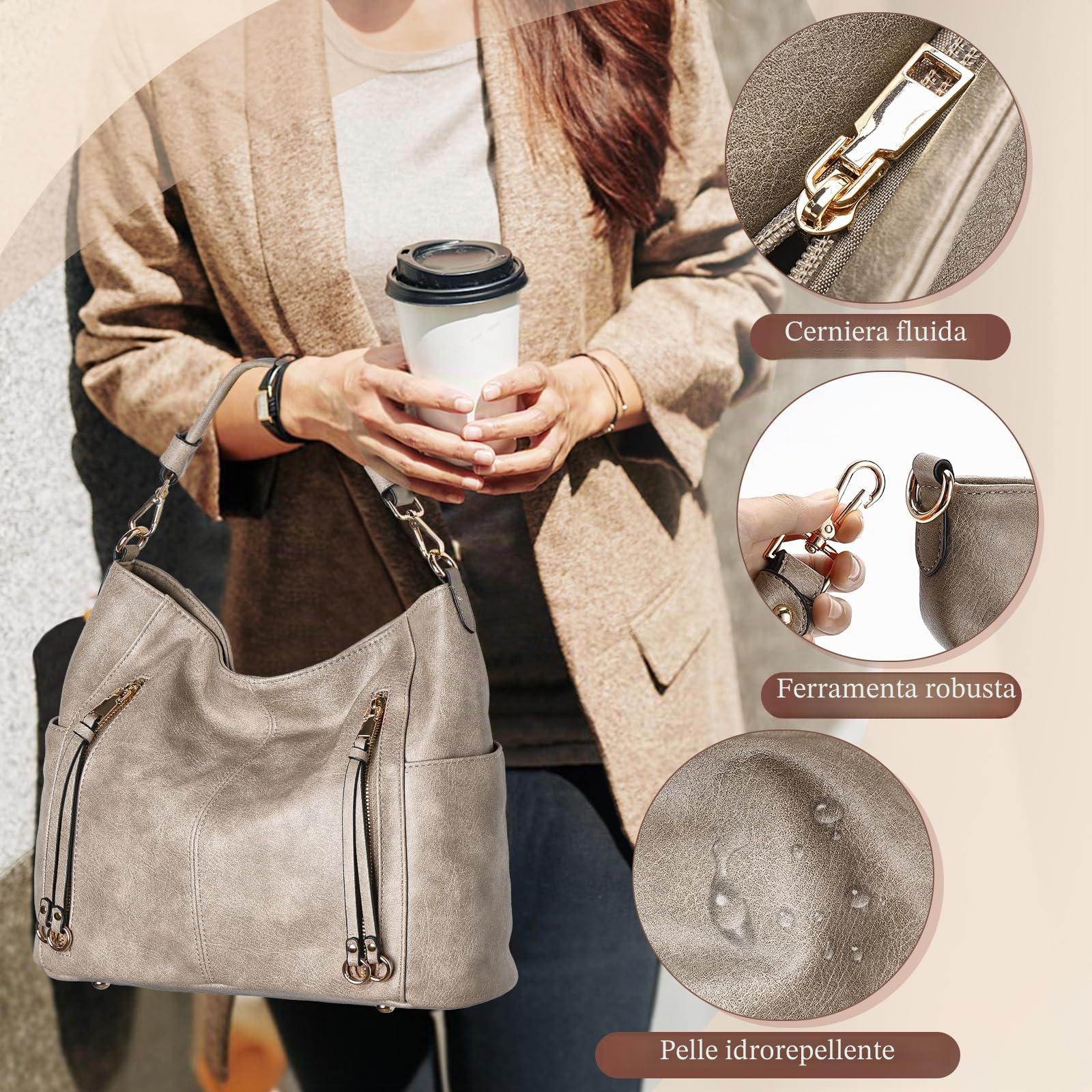 Chase Chic Borsa Donna Borse a Tracolla Borse a Mano Hobo Bauletto in Pelle PU Impermeabile Borse a Spalla Portafoglio