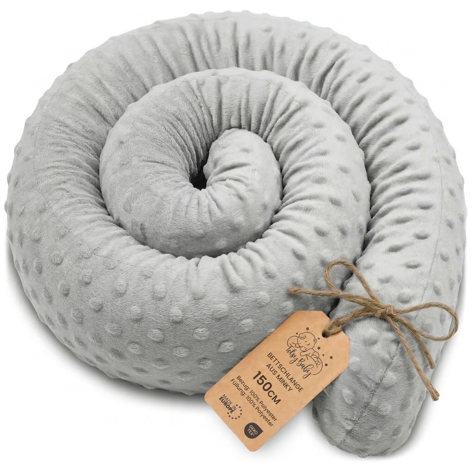 Totsy Baby Seitenschläferkissen Bettschlange Body Pillow 150 cm Minky - Kopfkissen lang Bettrolle Schlafkissen Nackenrolle Zertifikat Oeko-Tex Hellgrau