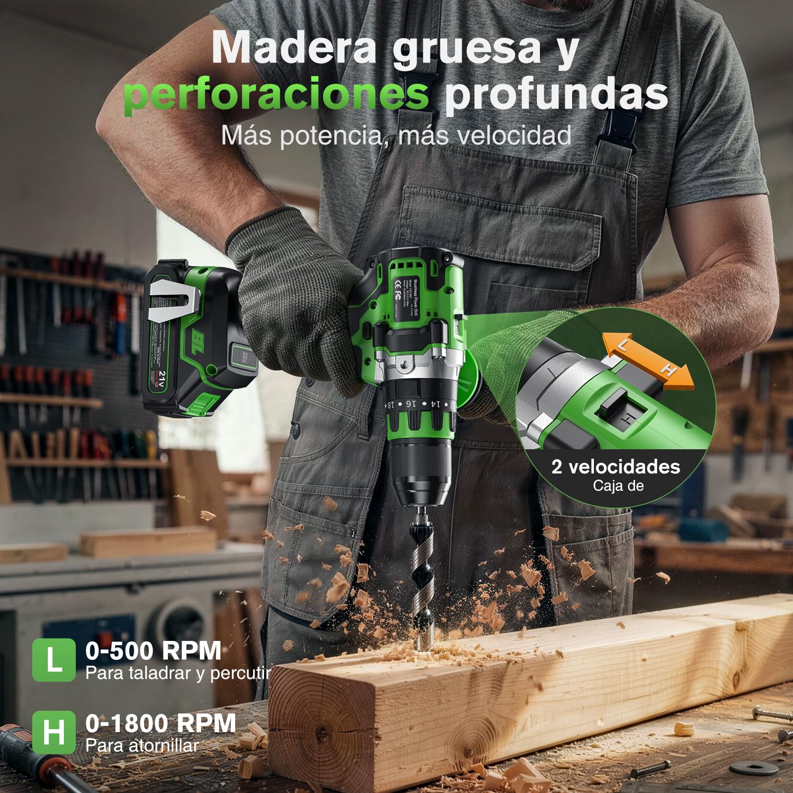 Ginour Taladro Percutor a Bateria sin escobillas, 90Nm, 21V Atornillador con 2x2Ah 10C Baterías compatible con Makita 18V, 22 Accesorios, 20+3 Par, Destornillador Electrico función impacto | con 2x2Ah 10C Baterías compatible con Makita 18V, 22 Accesorios,