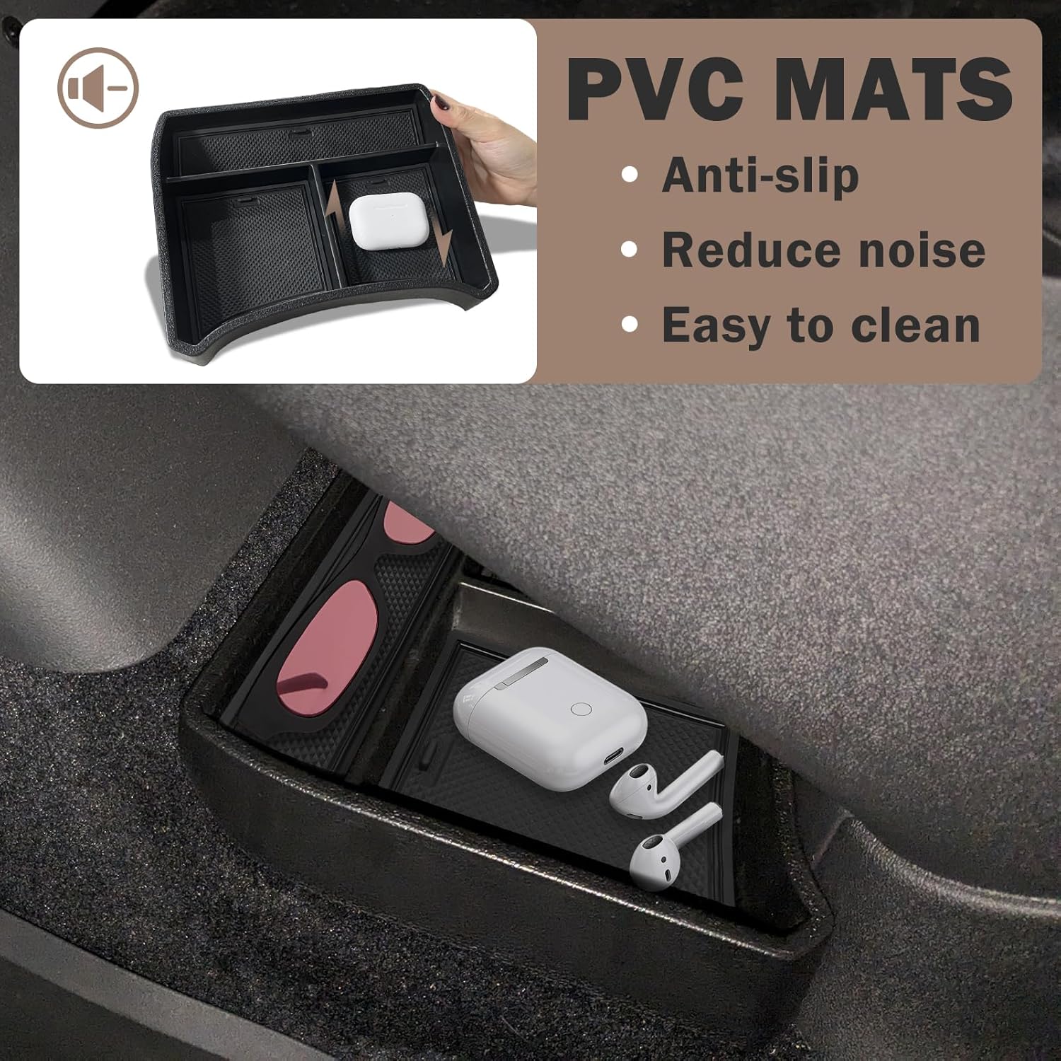 Muslogy for 2023-2025 2026 VW ID.4 Center Console Tray & Lower Organizer 2PCS Set Interior Storage Insert Box Floor Storage Tray Compatible with Volkswagen ID 4 2023 2024 2025 2026 (Console+Lower)