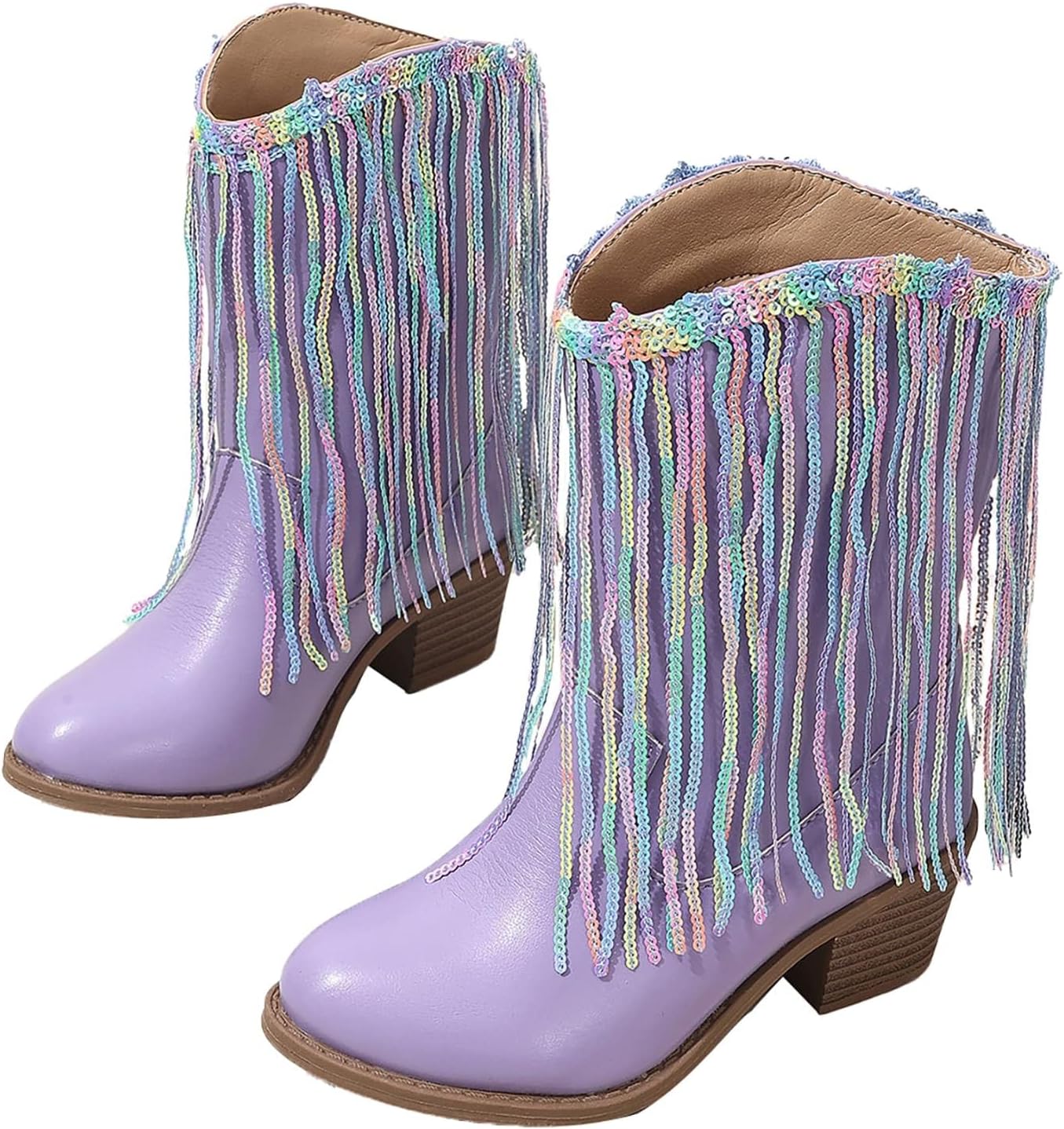 Girls Cowboy Boots Floral Embroidered Western Boots With Fringe