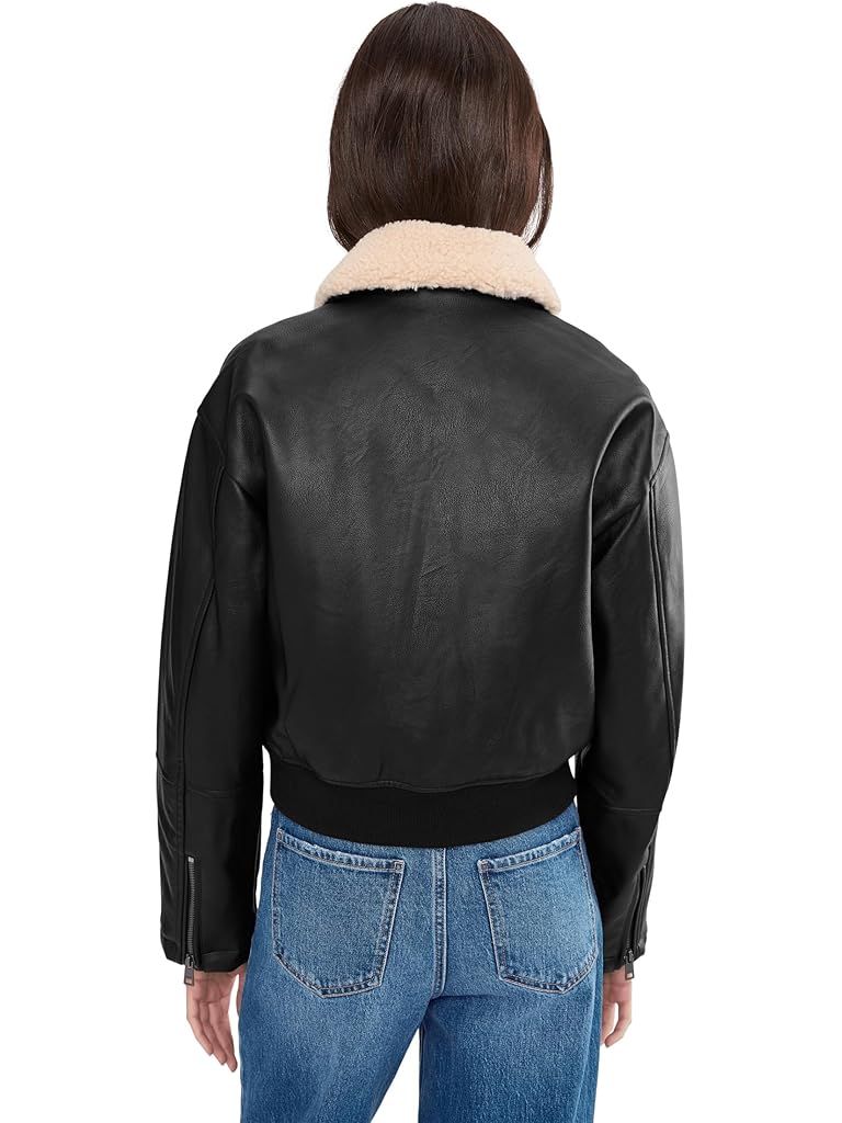 Black Levi's® Faux Leather Bomber With Sherpa Collar