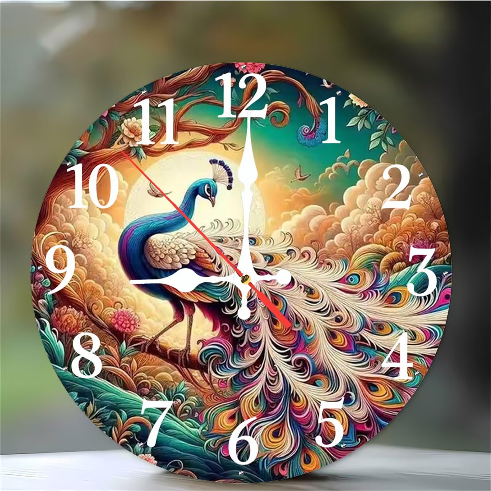 Horloge murale paon 30cm silencieuse pour en finir avec le tic-tac du salon
