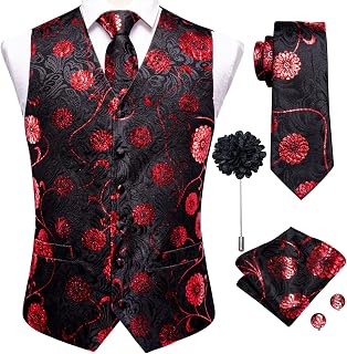 Men's Suit Vest Tie Set With Lapel Pin Or Tie Clip Silk Waistcoat Necktie Handkerchief For Wedding Formal Tuxedo