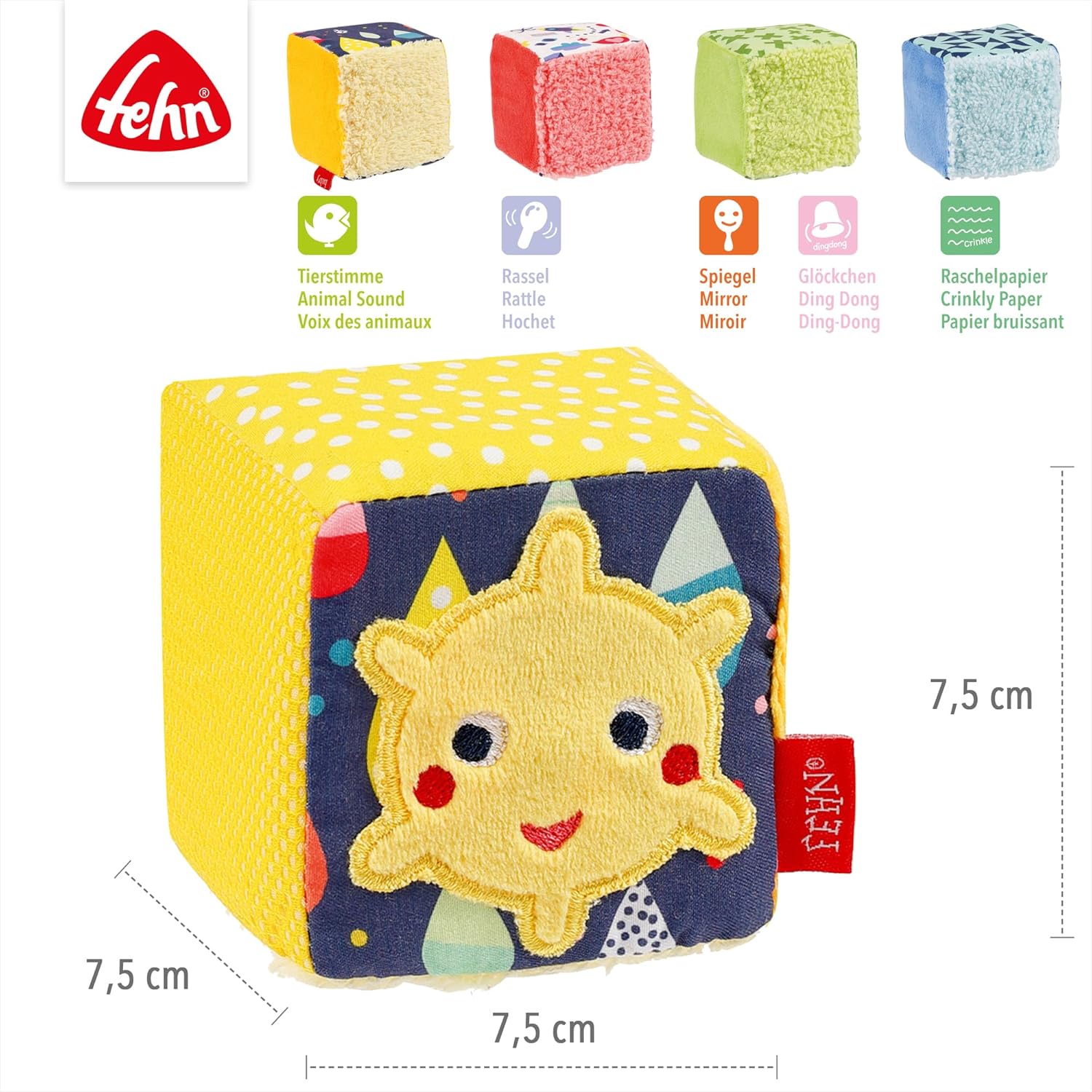 Fehn 055276 Color Friends Cube Set – Motor Skills Play Cube Set for Babies and Toddlers from Newborns Upwards – Size: 7 x 7 x 7 cm Each
