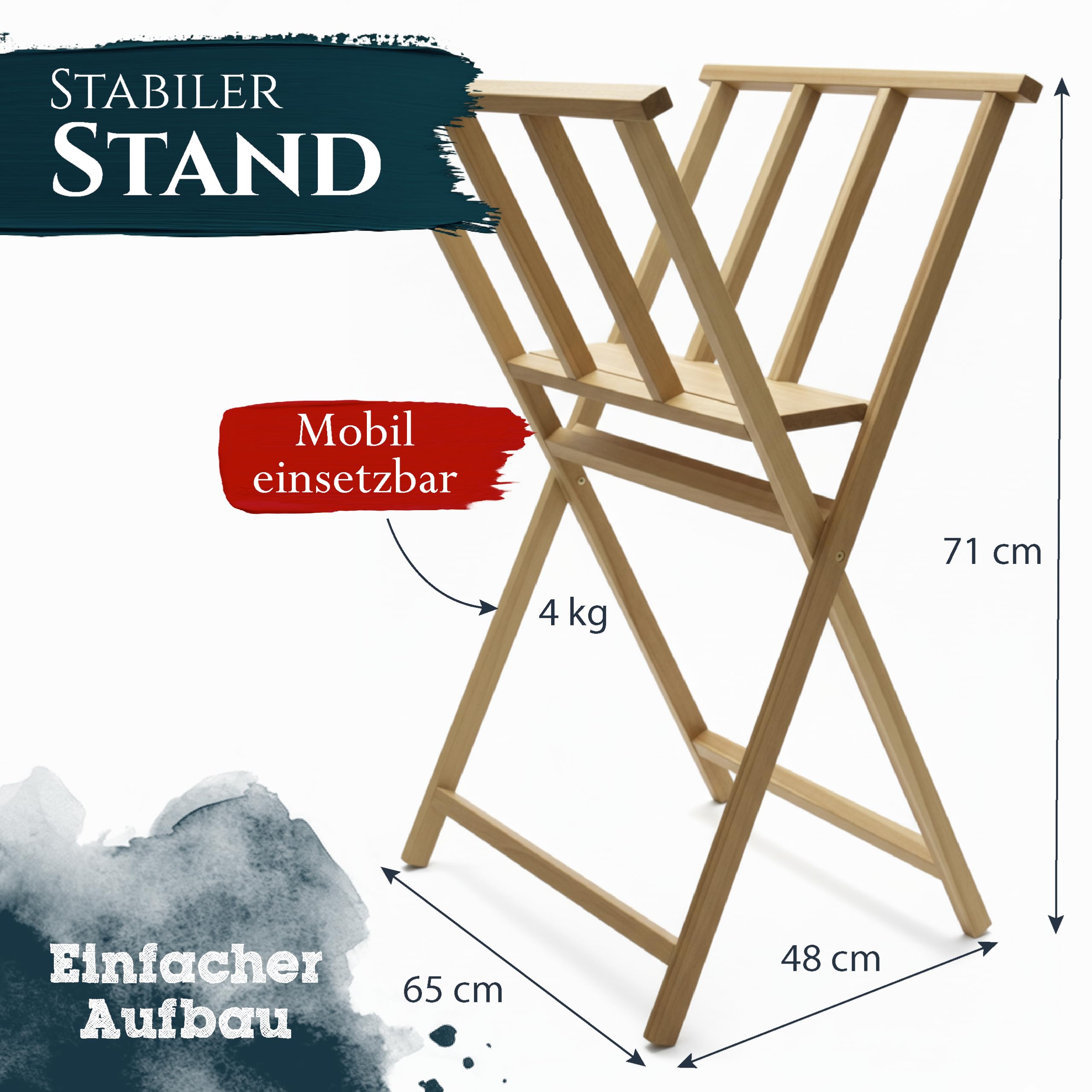 Artina Bilderwippe Bilderständer aus Buchenholz klappbarer Grafik-Ständer 65x48x71 cm – Bilderkrippe zur Aufbewahrung & Präsentation von Leinwänden, Zeichnungen, Gemälden