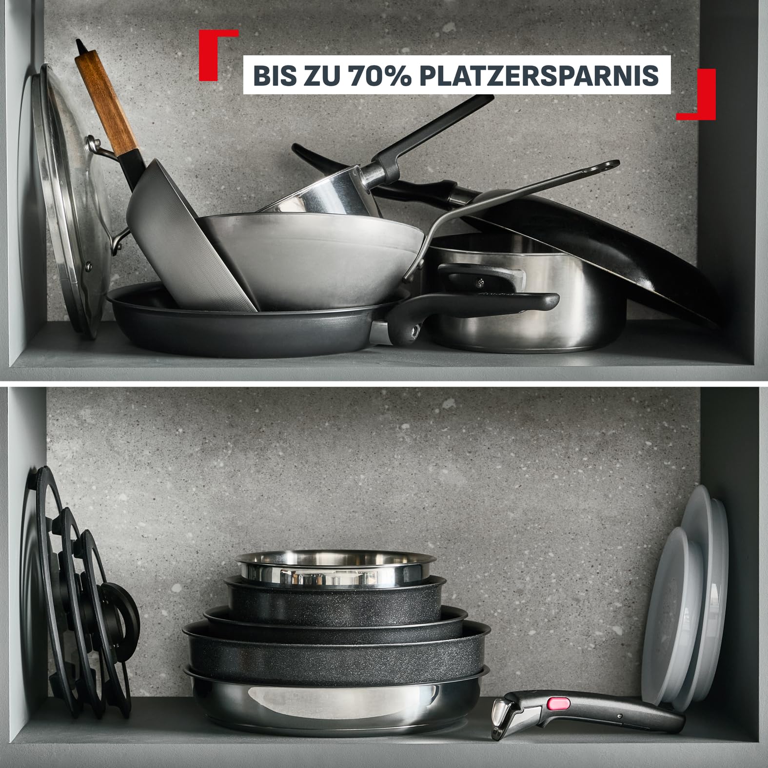 Tefal Ingenio Comfort Max 4-tlg. Pfannen-Set, unversiegelt | extrastarker Boden, platzsparend, für alle Herdarten, sicherer Griff, mühelose Reinigung, Edelstahl, L968S434