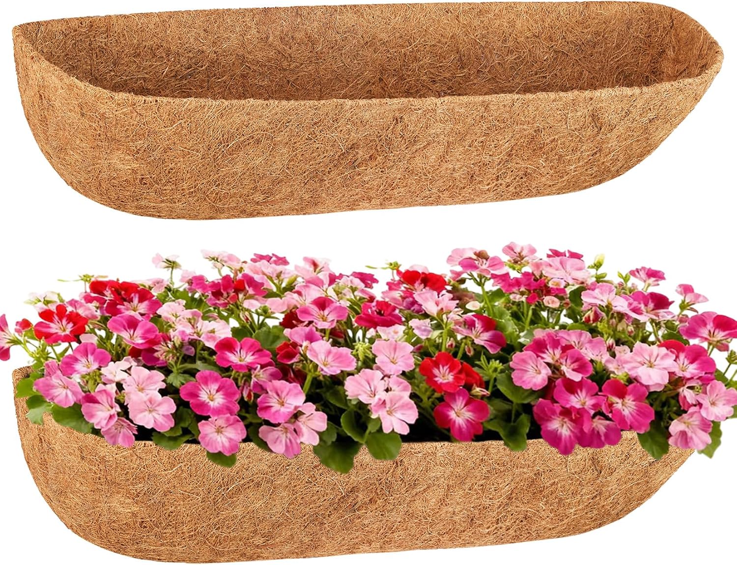 2 Pack 24 Inch Coconut Liners for Planters - Coco Liners for Planters Window Box Liners Coconut Fiber Planter Liner for Flowers Durable Natural Coconut Planter Liners for Outdoor Decor
