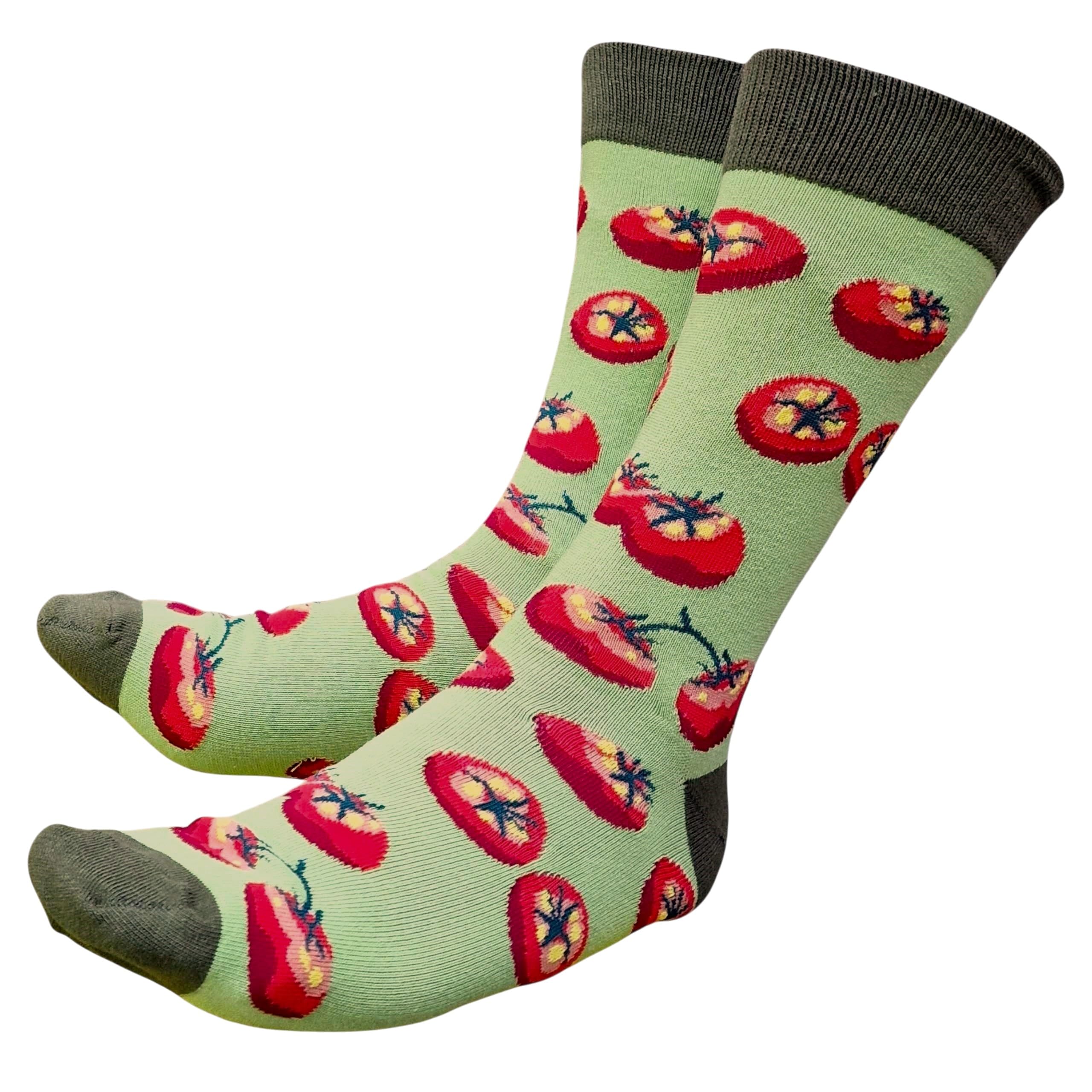 Sock Shack Men's Green Cascade Of Juicy Tomatoes On The Vine & Red Socks