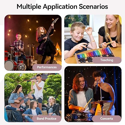 Miniatura 13 de Heuyrao Xilófono Glockenspiel plegable de 30 notas, kit de instrumentos de percusión para adultos y niños, incluye 4 mazos y bolsa de transporte