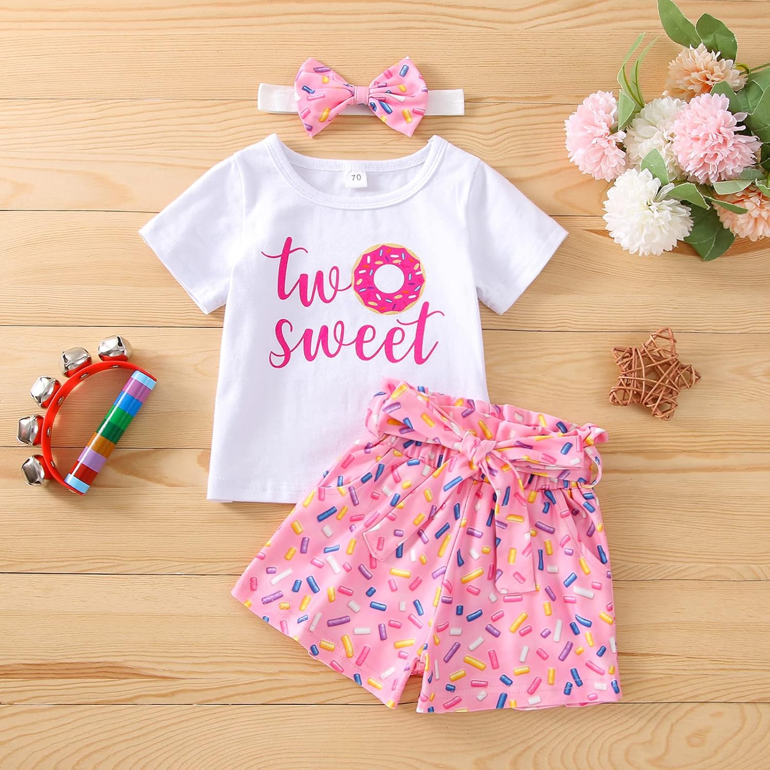 Ledy Champswiin Summer Toddler Girl Clothes Birthday Outfits Short Sleeve Donut Tops Bell-bottoms/Shorts Pant Sets - Image 7