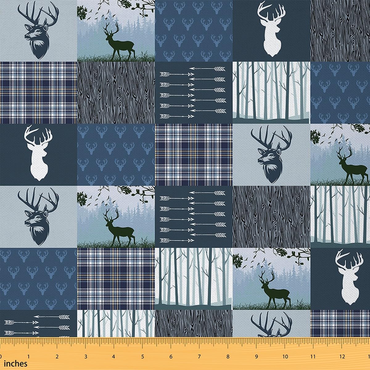 Deer Hunting Fabric by The Yard Beer Antlers Plaid Upholstery Fabric for Chairs Western Farmhouse Wild Animal Blue Decorative Waterproof Outdoor Fabric 1 Yard (L92*W150cm) — image 1