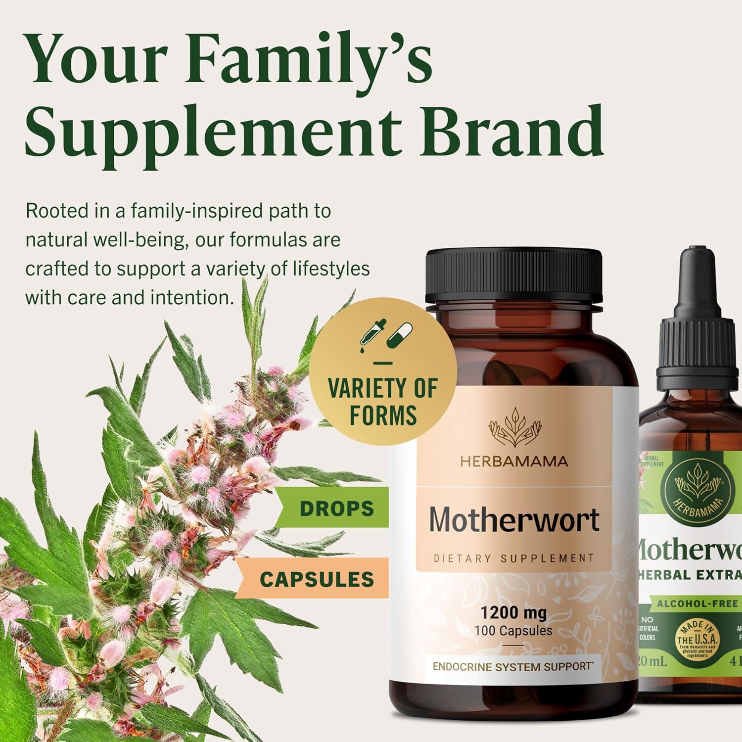 HERBAMAMA Motherwort Capsules – Natural Menopause Supplements* for Women – 1,200mg Motherwort Herb Powder per Serving for Women's Mood & Calm Support – Vegan, Non-GMO – 50-Day Supply - Image 8