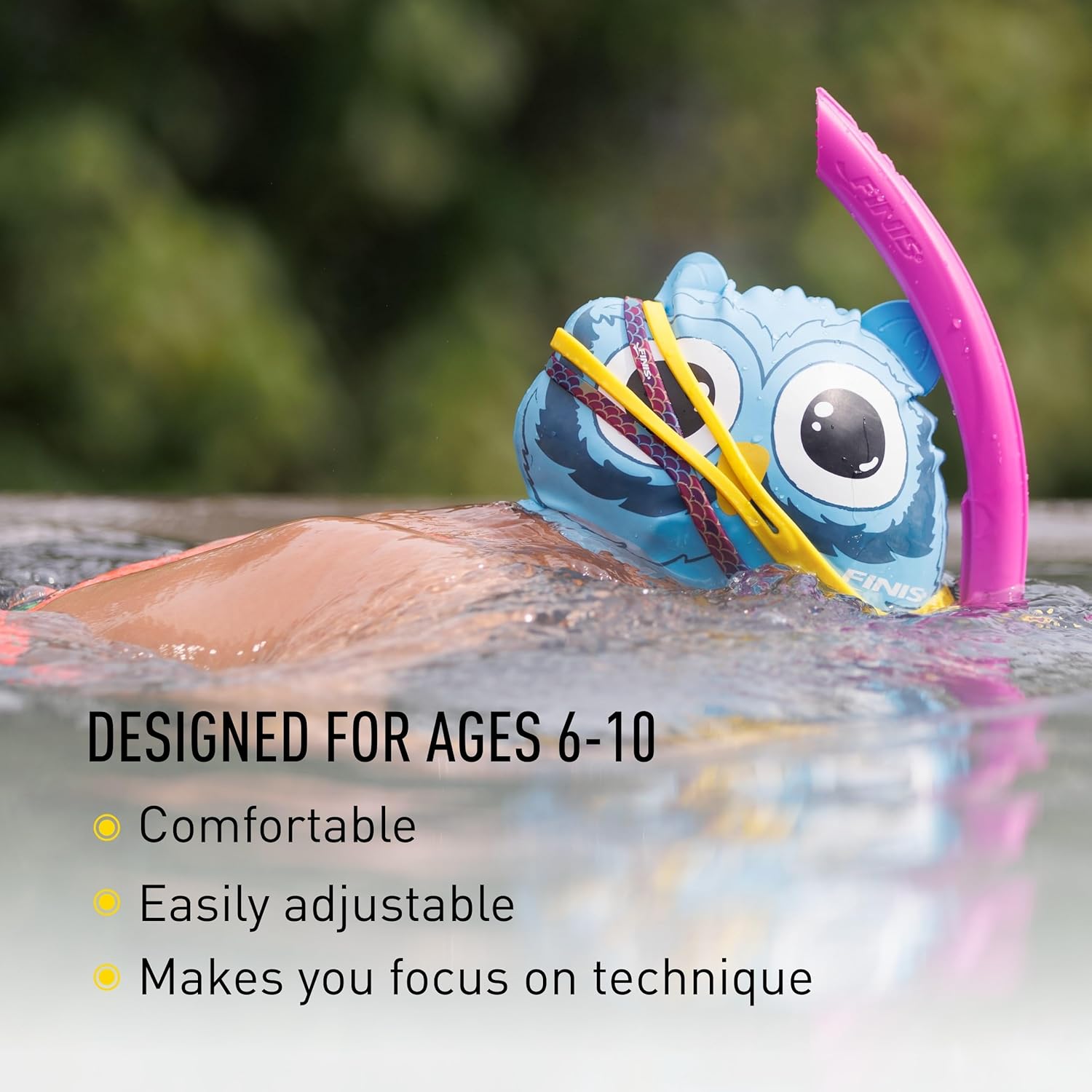 FINIS Youth Stability Snorkel - Swim Training Snorkel for Kids Ages 6-10 - Short Tube - Soft Mouthpiece