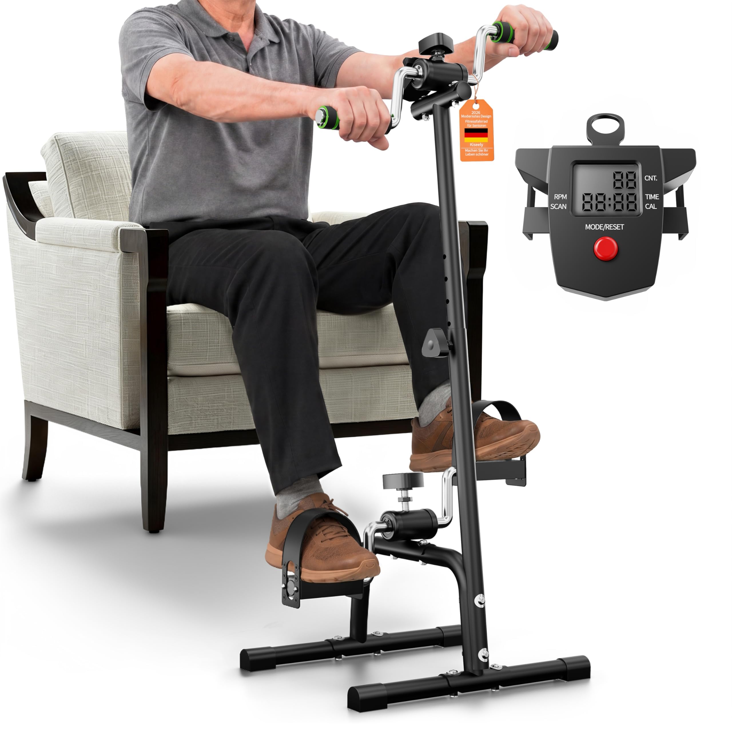 Heimtrainer Fahrrad, Reha-Heimtrainer für Senioren mit LCD-Display, Kompaktes Hand- und Fußtrainingsgerät für Physiotherapie und Fitness zu Hause