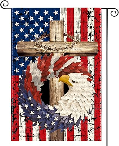 AVOIN colorlife Bandera patriótica de estrellas y rayas de águila de 3 x 5 pies, doble cara exterior, 4 de julio, Día de los Caídos, Día de la