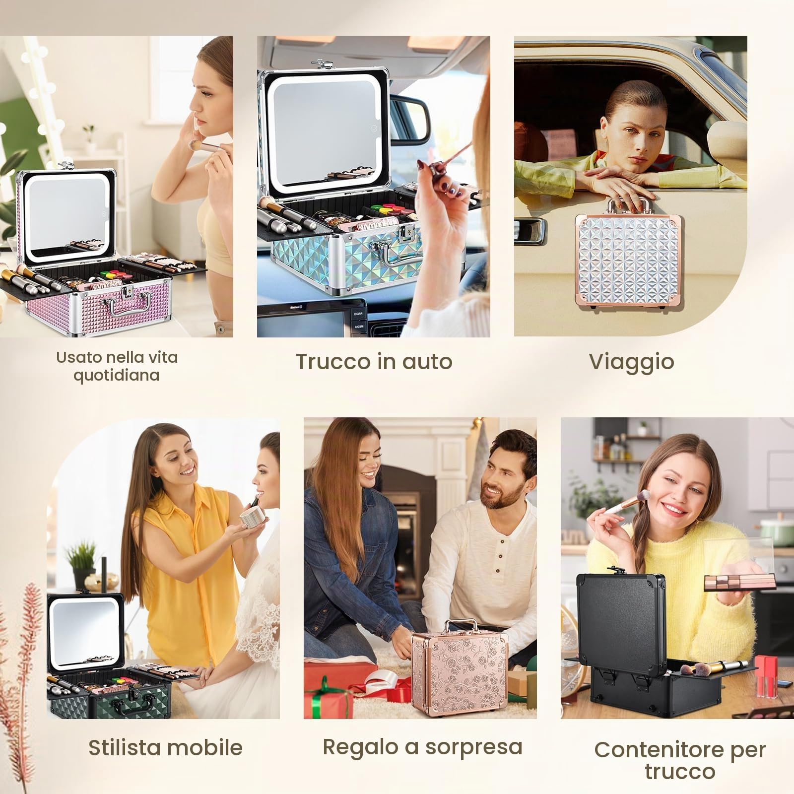 Valigetta Trucchi Professionale con Specchio LED Magnetico Illuminato a 3 Colori Beauty Case Portatile Nero con Serratura Scomparti e Portapennelli Ideale anche come Valigia per Trucchi, Nero
