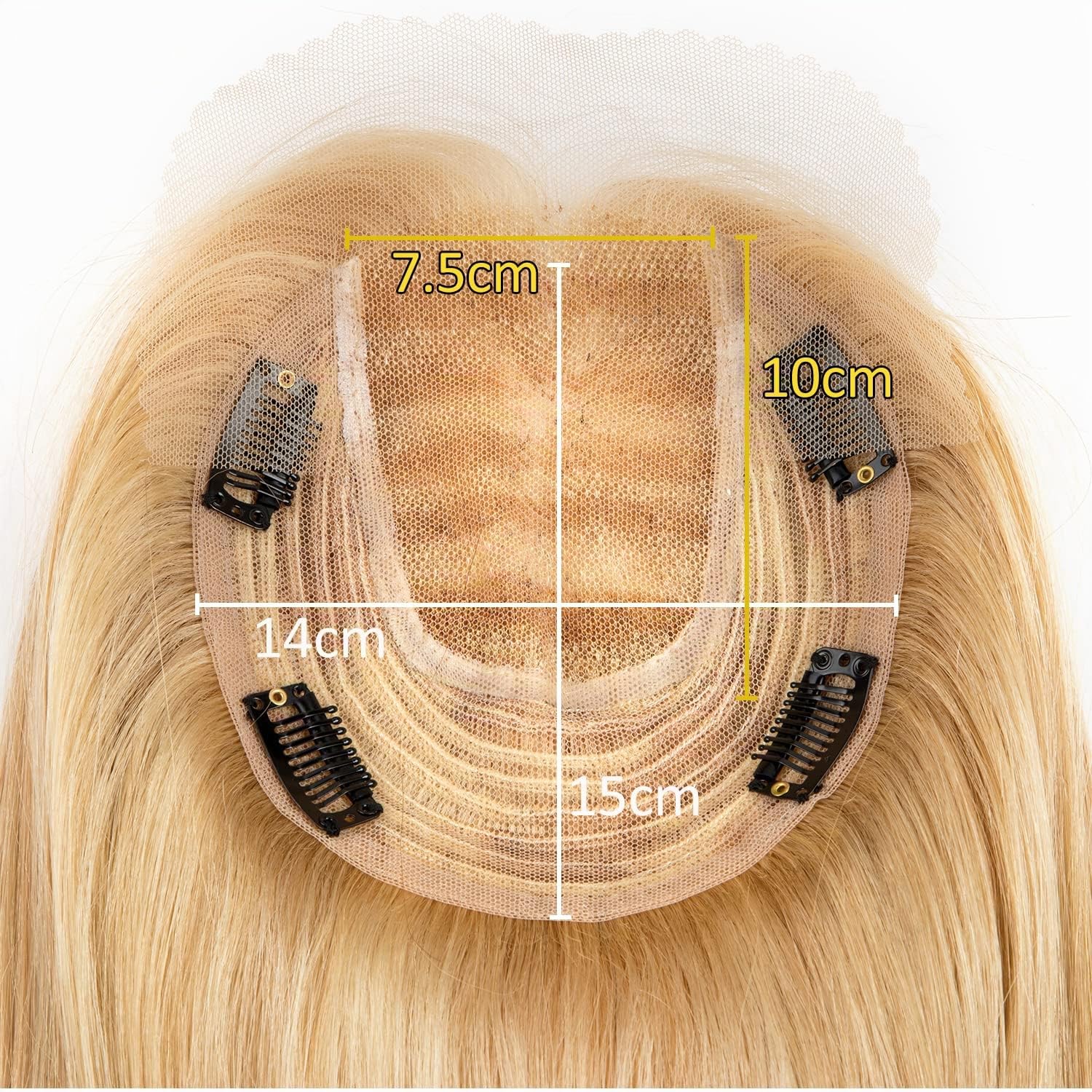 Originea Echthaar Topper Für Frauen Dünner Werdendes Haar 150% Dichte Clip in Topper Echthaar Extensions 14x15cm Mono Basis Handgefertigt Toupet mit Spitzenfront 40cm-80g #P18/613