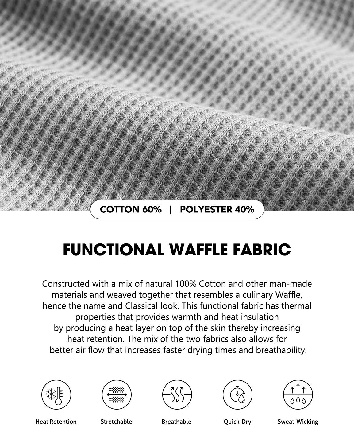 CQR Mens Thermal Underwear Set, Midweight Waffle Knit