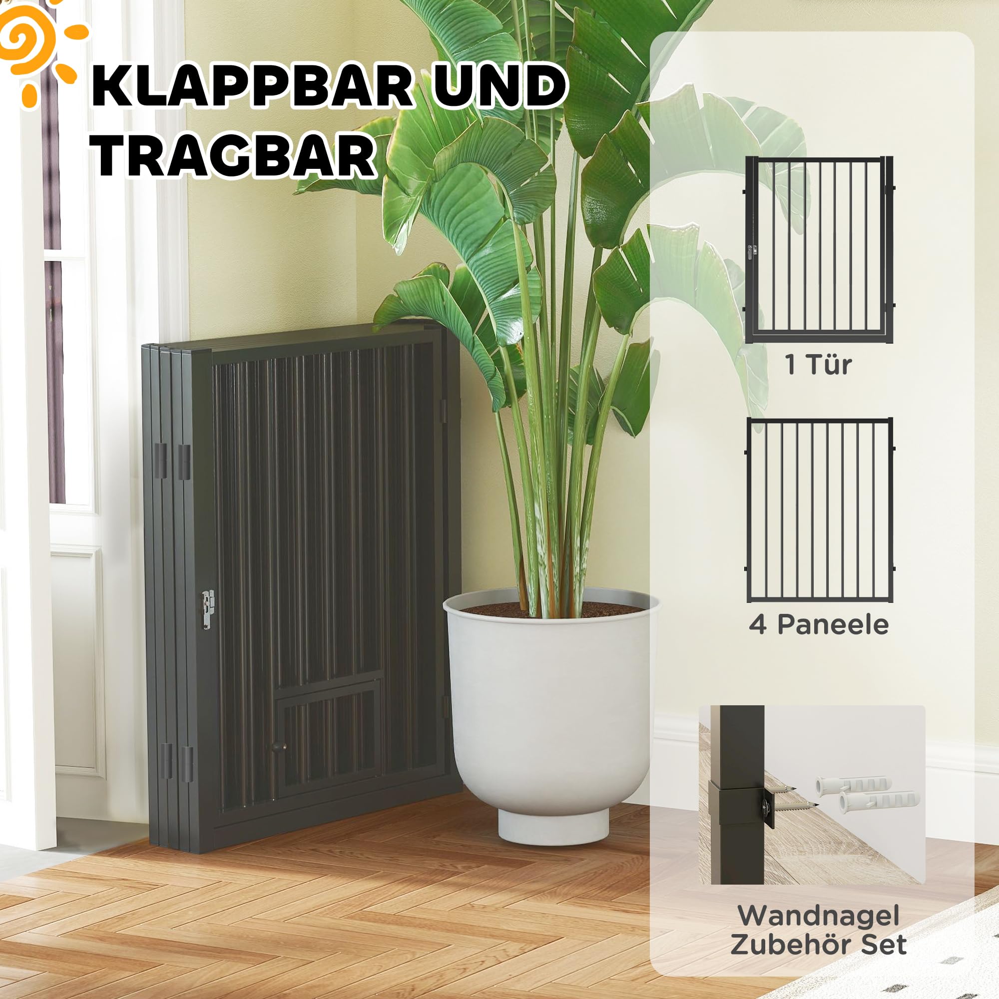 PawHut Hundepark, Hundegehege mit 5 Paneelen, modular und faltbar, tragbares Gehege aus Metall 76H cm mit Tür, Zaun für Katzen, Welpen und Kleintiere, drinnen und draußen, schwarz