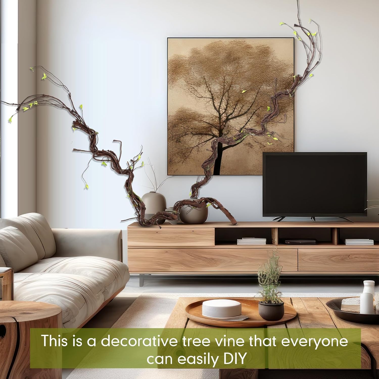 Giegxin 2 Pcs 63 inch Bendable Wall Hanging Tree Branches Artificial Tree Twigs Fake Plants Trunk Garland with Green Leaves for 3D Indoor Outdoor Wedding Garden Home Christmas Decor