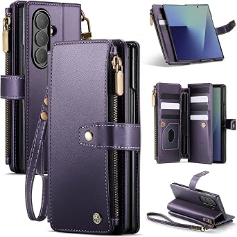 Vinich for Samsung Galaxy Z Fold 7 Wallet Case with Card Holder, Detachable Strap RFID Blocking Credit Slots Kickstand Shockproof Phone Cover Fit for Galaxy Z Fold 7 8.0" Purple