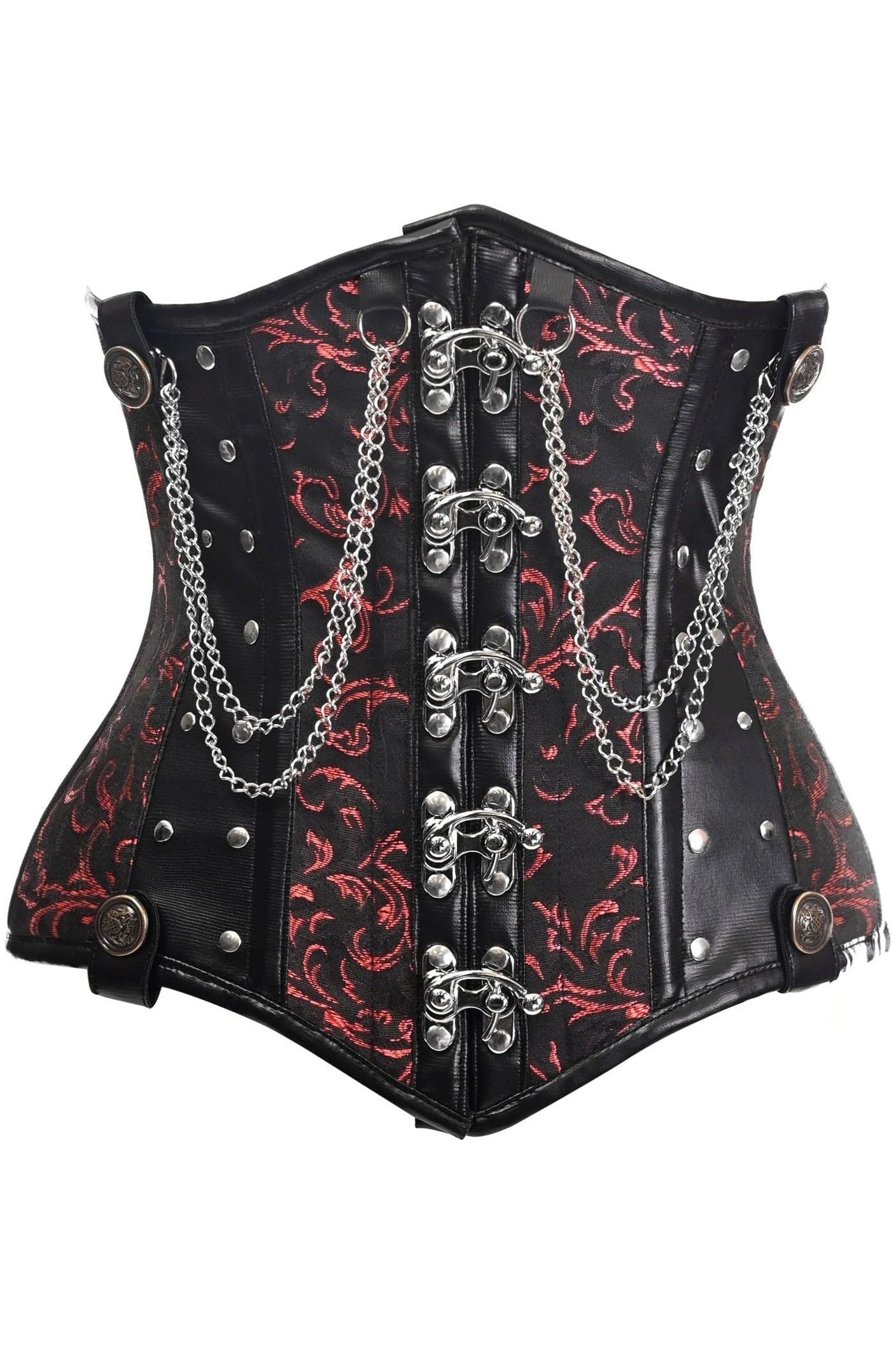 Daisy corsets Womens Top Drawer Black/Red Steel Boned Underbust Corset W/Chains and Clasps, Black/Red, Medium